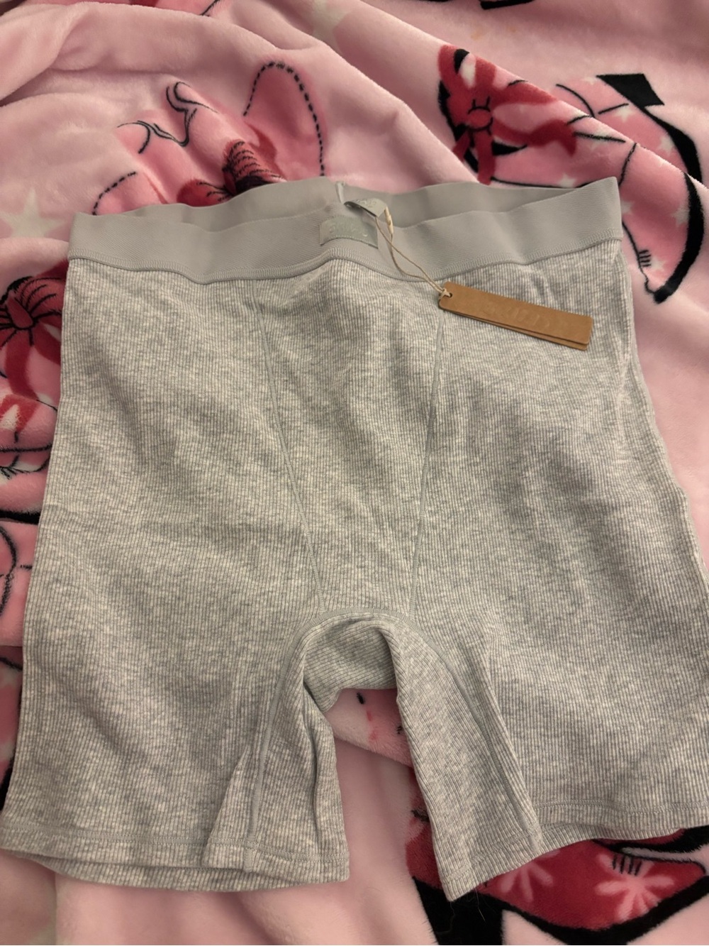 SKIMS Light Gray Ribbed High-Waist Shaping Shorts